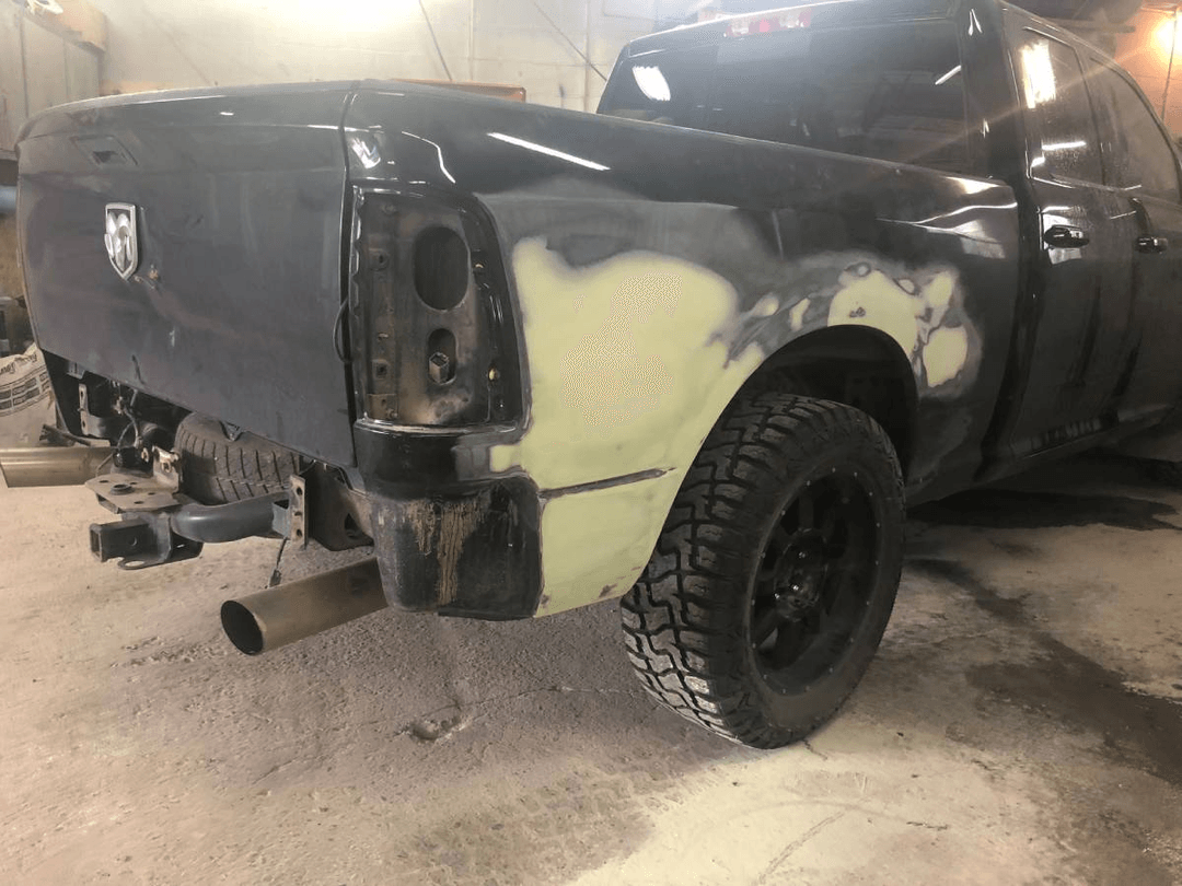 Car with fresh paint after repair